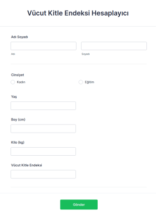 Vücut Kitle Endeksi Hesaplayıcı Form Şablonu