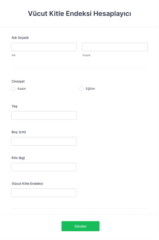 Vücut Kitle Endeksi Hesaplayıcı Form Şablonu