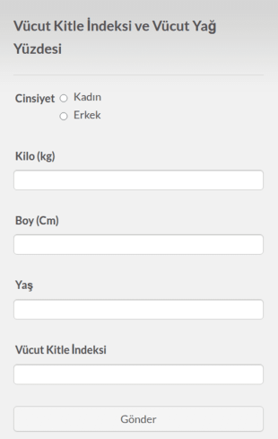 Vücut Kitle İndeksi Ve Vücut Yağ Yüzdesini Hesapla Form Şablonu
