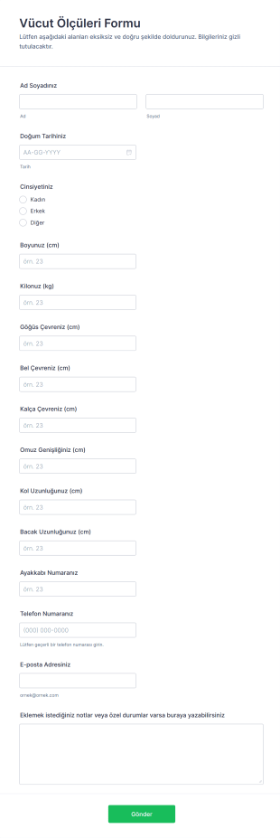 Vücut Ölçüleri Form Şablonu