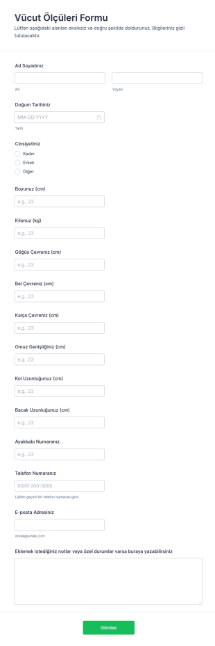 Vücut Ölçüleri Form Şablonu