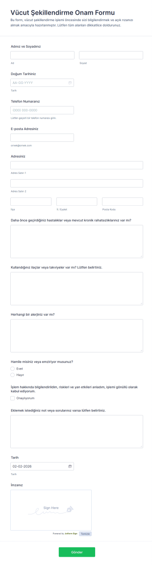 Vücut Şekillendirme Onam Form Şablonu