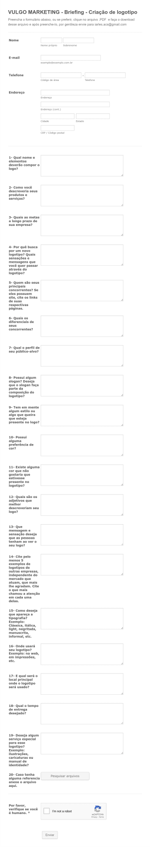 VULGO MARKETING Briefing Criação De Logotipo Form Template