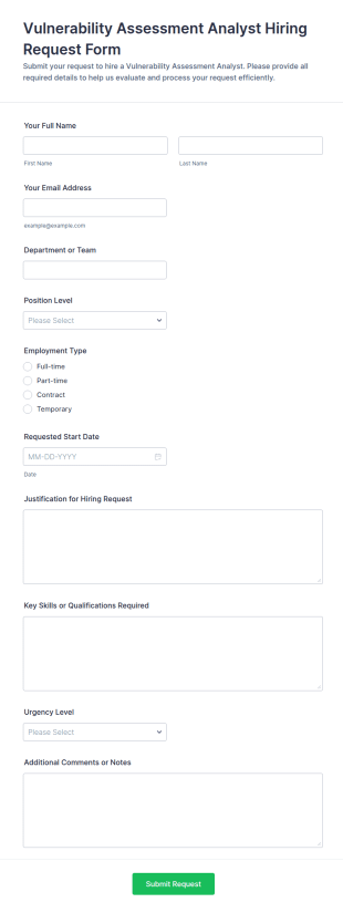 Vulnerability Assessment Analyst Hiring Request Form Template