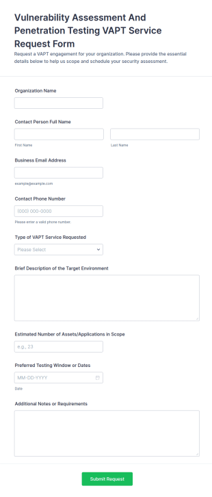 Vulnerability Assessment And Penetration Testing Service Request Form Template