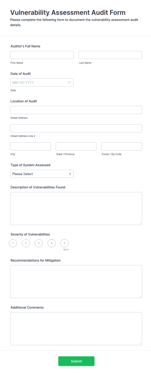 Vulnerability Assessment Audit Form Template