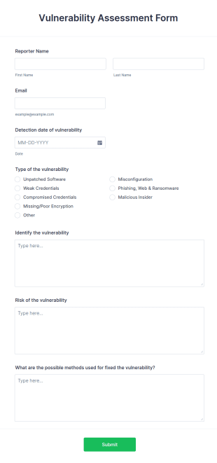 Vulnerability Assessment Form Template
