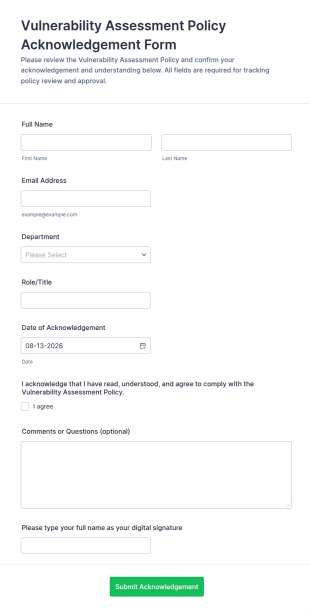 Vulnerability Assessment Policy Acknowledgement Form Template