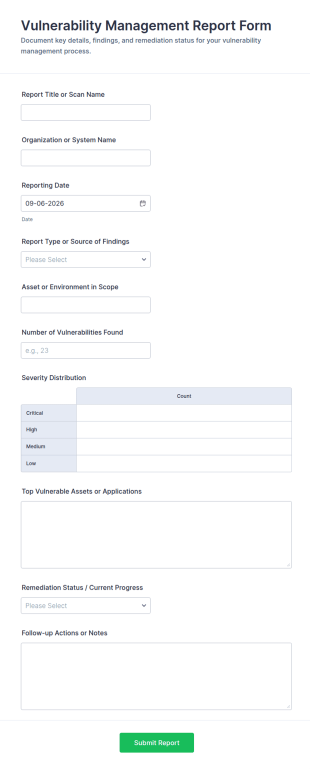 Vulnerability Management Report Form Template