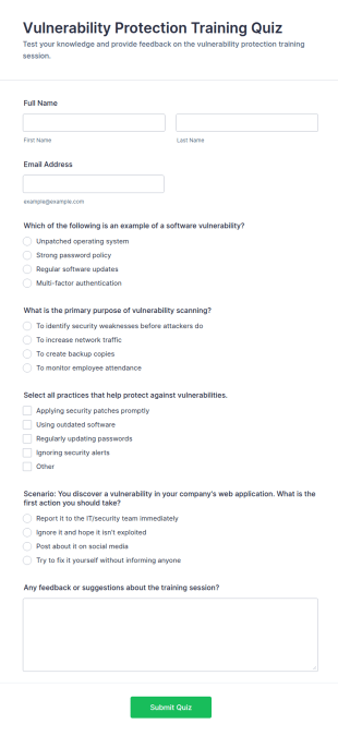 Vulnerability Protection Training Quiz Form Template