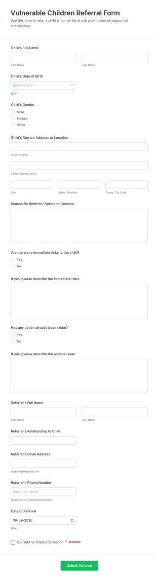 Vulnerable Children Referral Form Template