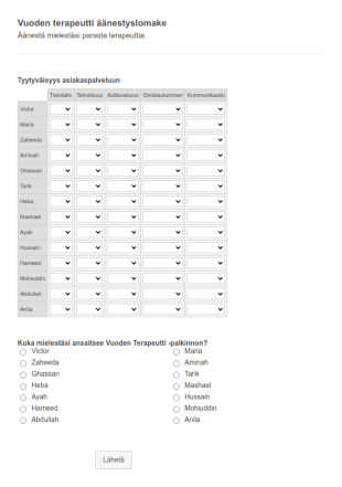 Vuoden Terapeutti äänestyslomake