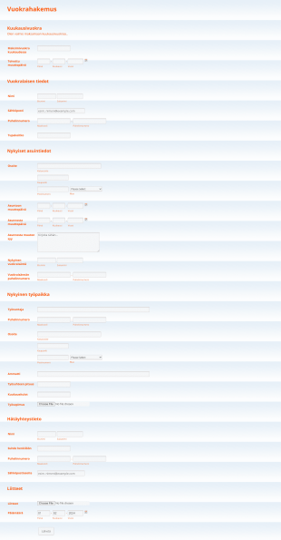 Vuokrahakemus Form Template