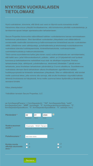 Vuokralaisen Tietolomake Form Template