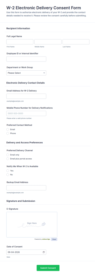 W 2 Electronic Delivery Consent Form Template
