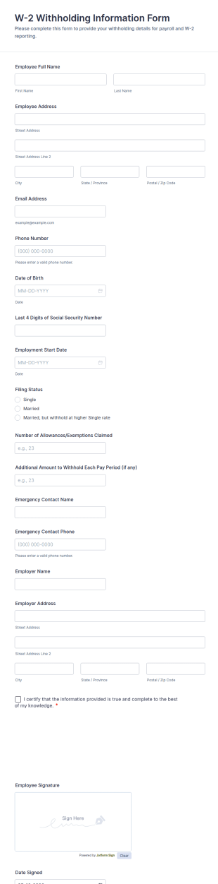 W 2 Withholding Information Form Template