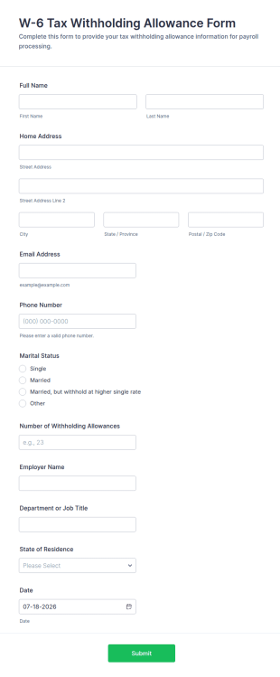 W 6 Tax Withholding Allowance Form Template