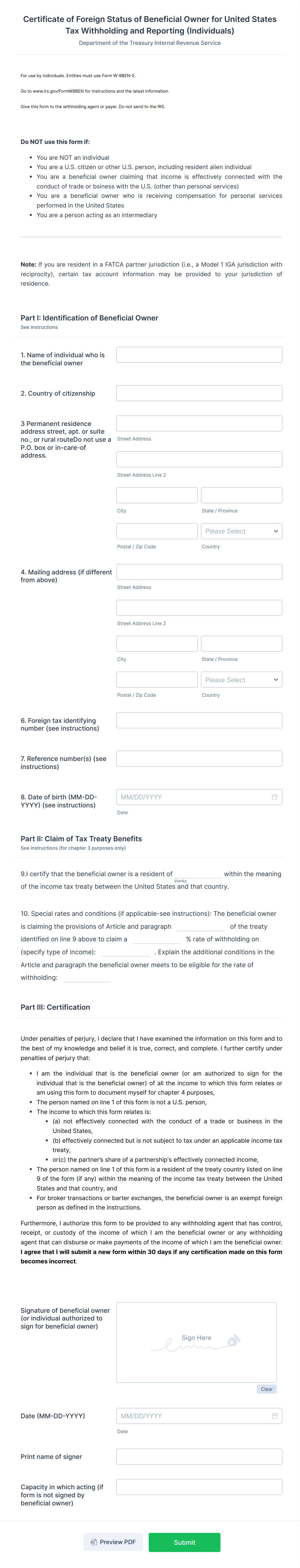 W-8Ben Form Template | Jotform
