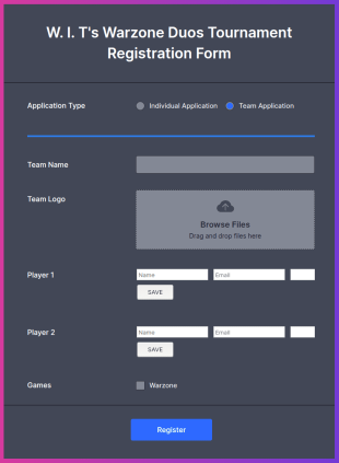 W. I. T's Warzone Duos Tournament Registration Form Template
