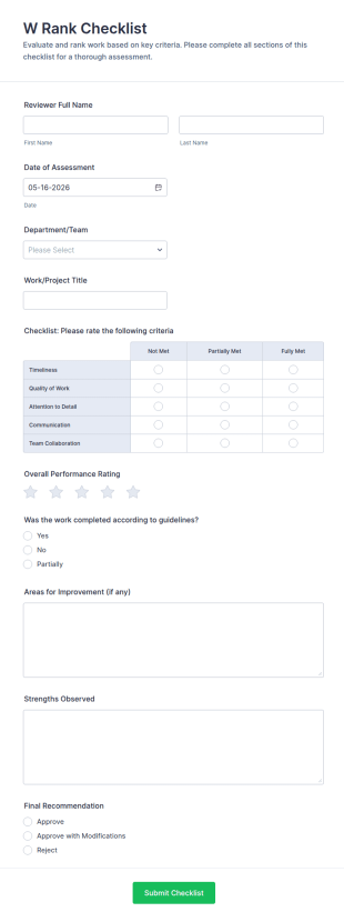 W Rank Checklist Form Template