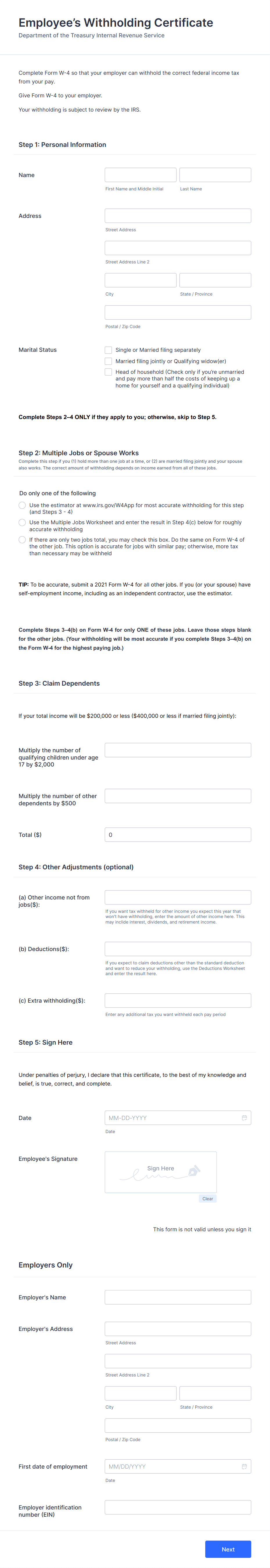 W4 Form Template Jotform