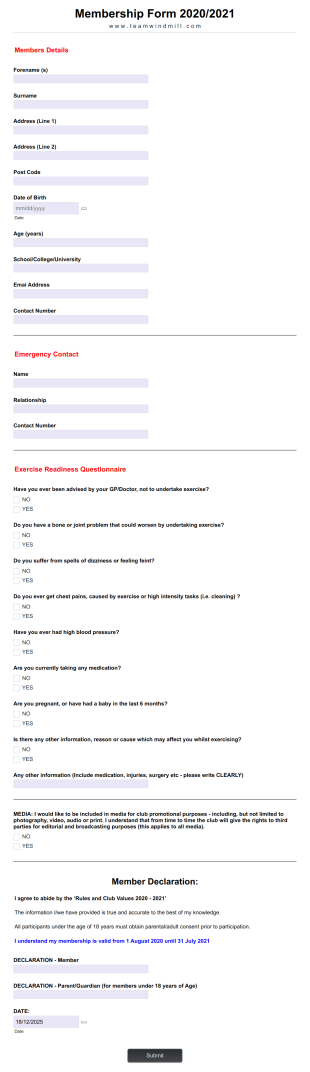 Wabc | Membership Form 2020 2021 Form Template