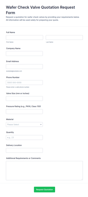 Wafer Check Valve Quotation Request Form Template