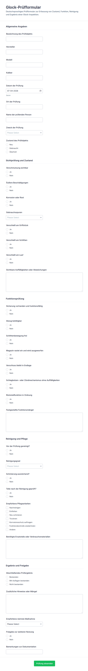 Waffeninspektionsbogen