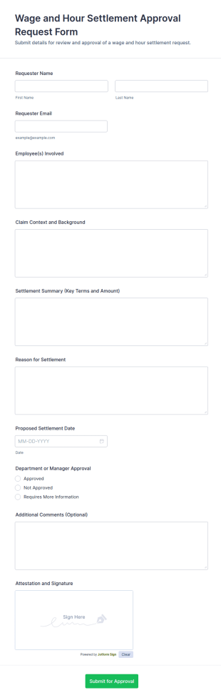 Wage And Hour Settlement Approval Request Form Template