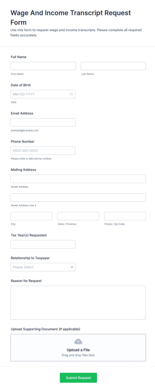Wage And Income Transcript Request Form Template