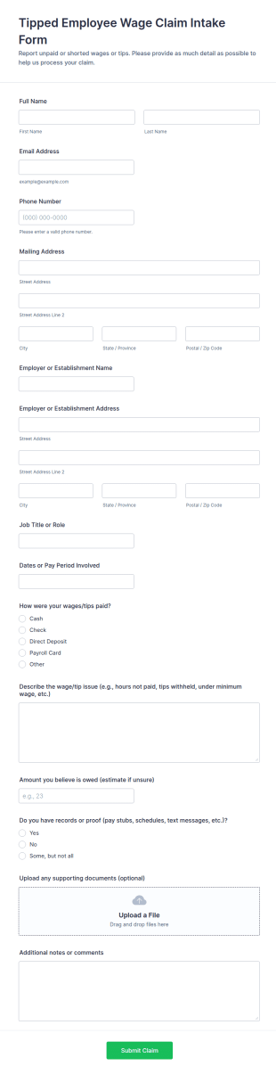 Wage Claim Submission Form Template