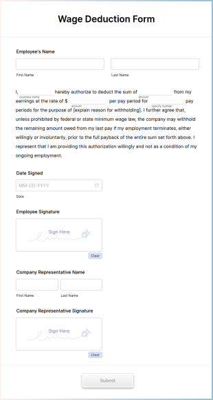 Wage Deduction Form Template