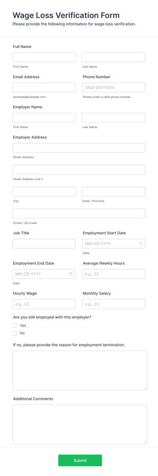 Wage Loss Verification Form Template