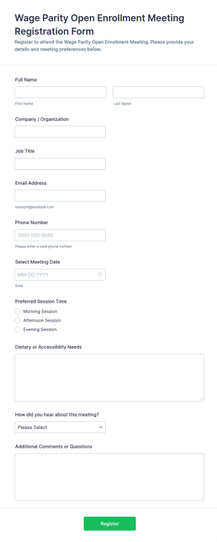 Wage Parity Open Enrollment Meeting Registration Form Template