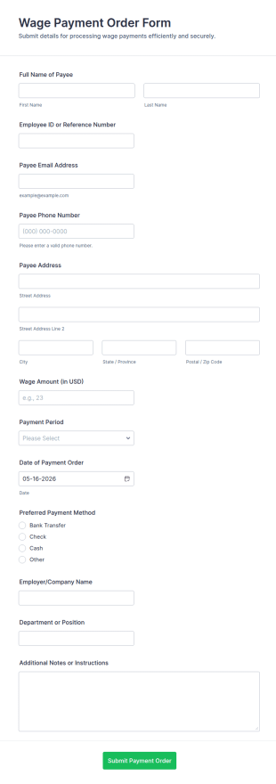 Wage Payment Order Form Template