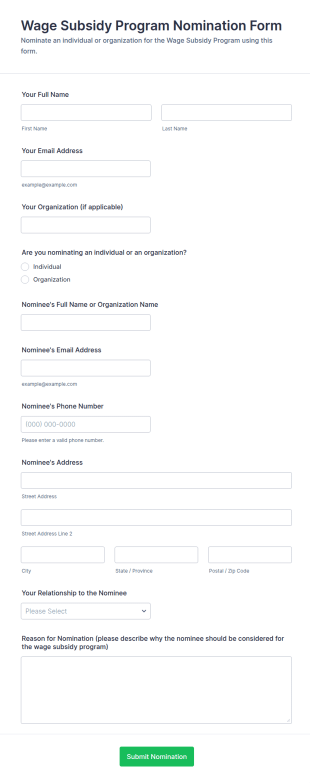 Wage Subsidy Program Nomination Form Template