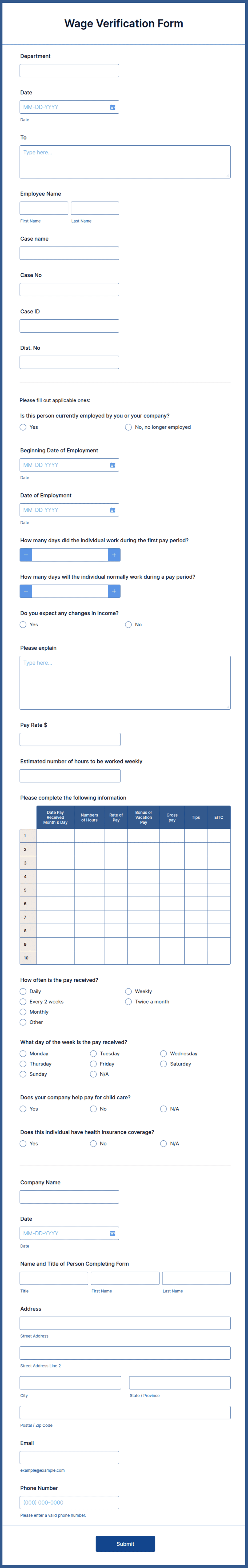 Wage Verification Form Template Jotform