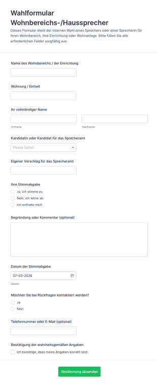 Wahlbeleg Formular