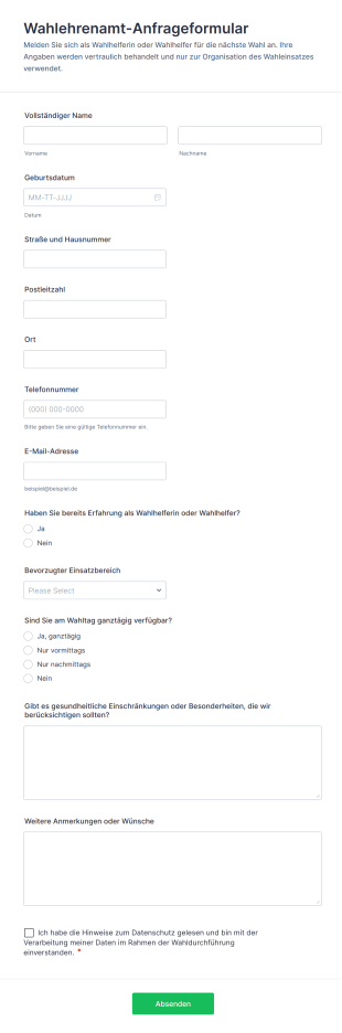 Wahlehrenamt Anfrageformular