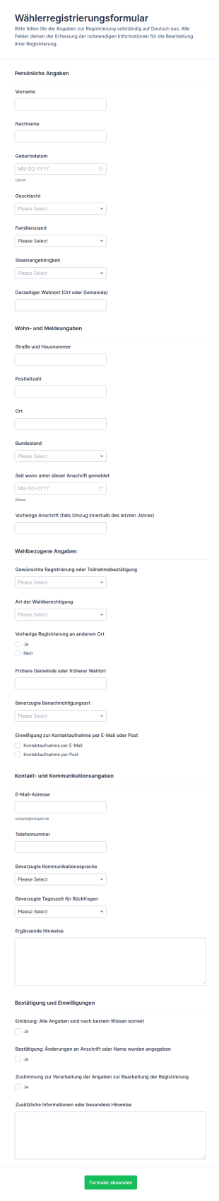 Wählerregistrierungsformular