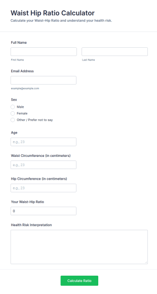 Waist Hip Ratio Calculator Form Template