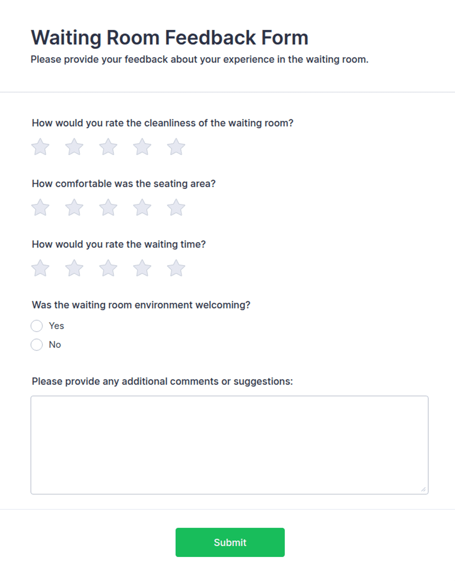 Waiting Room Feedback Form Template | Jotform