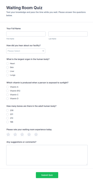 Waiting Room Quiz Form Template