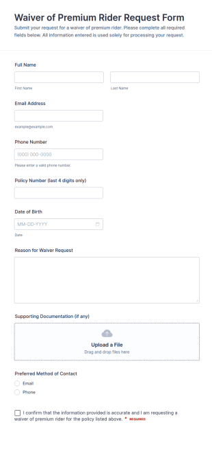 Waiver Of Premium Rider Request Form Template