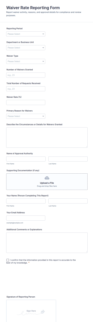Waiver Rate Reporting Form Template