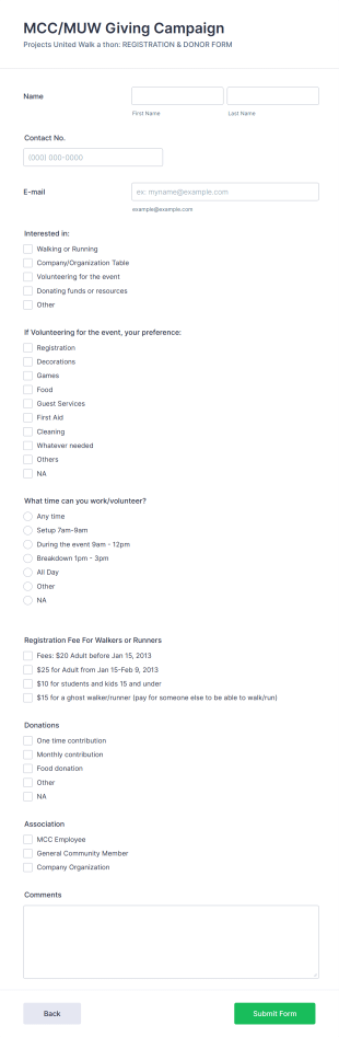 Walkathon Registration Form Template