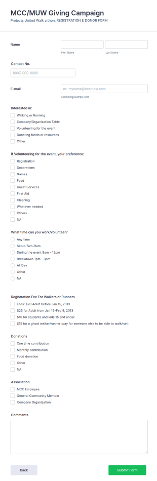 Walkathon Registration Form Template