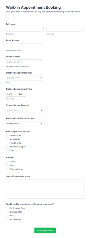 Walk In Appointment Booking Form Template