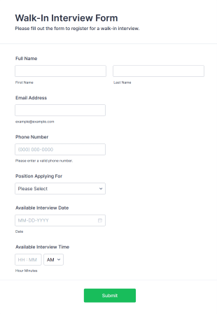 Walk In Interview Form Form Template