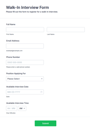 Walk In Interview Form Template
